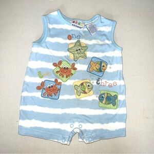 Vintage Miniwear Blue and White Striped Baby Bubble Romper 3-6 Months Y2K 90s